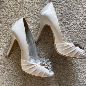 White satin bling heels